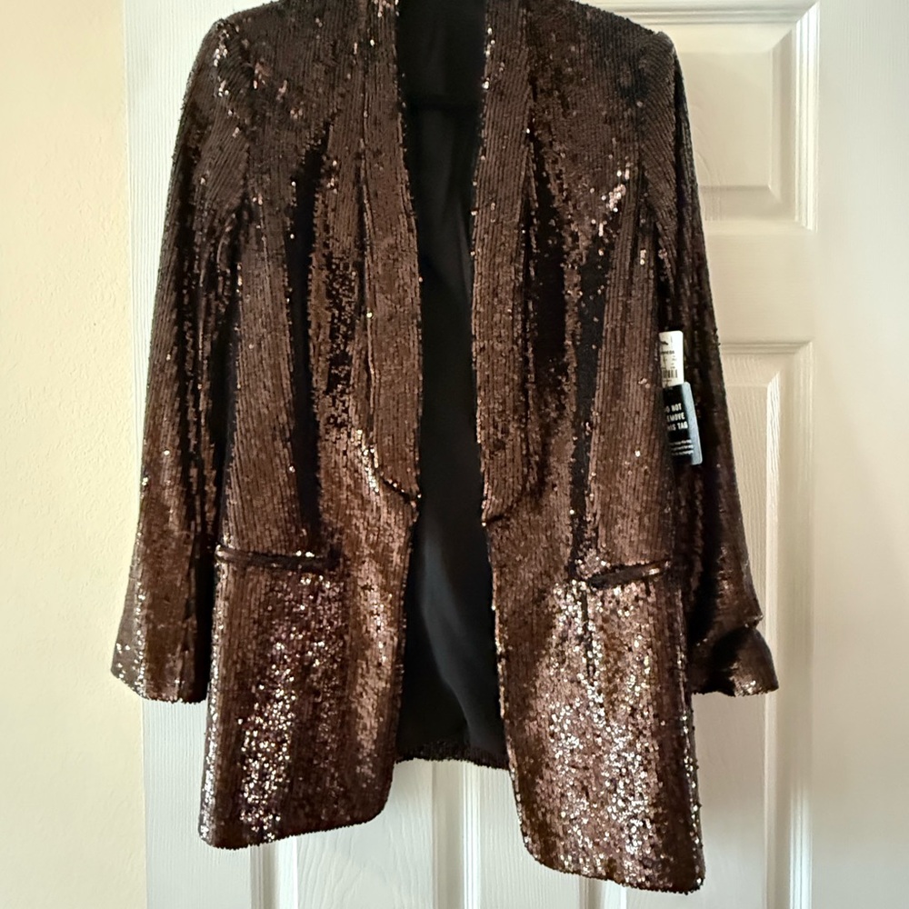Express Shimmering Sequin Blazer in Brown
